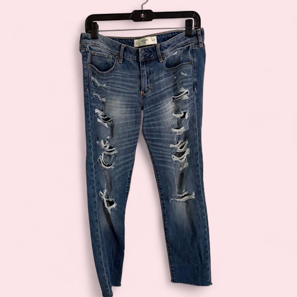 Abercrombie Jeans Women 8 29 Blue Ripped Straight Leg Denim